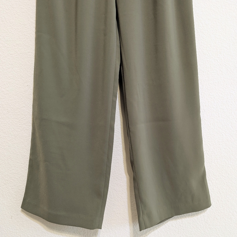Quince Stretch Crepe Pleated Wide Leg Pants in Olive sz 10 Women's NWT 30 - Picture 5 of 8